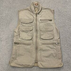 VTG Banana Republic Hooded Safari Vest Mens XS Beige Full Zip Hiking Photography